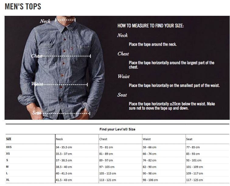 levis jeans mens size guide